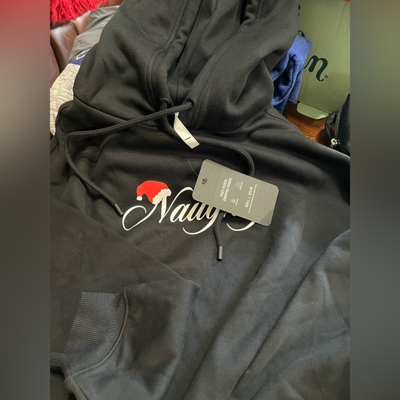 Fabletics, cozy fleece cropped, holiday naughty hoodie, large new with tags - Picture 2 of 5